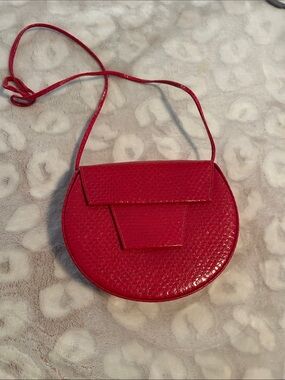 Vintage Robert Bestien Red Faux Snakeskin Round Crossbody Bag